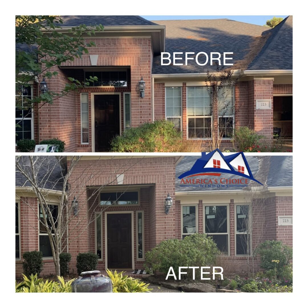 Before and after tan vinyl replacement windows in Forrest of Friendswood, Friendswood Texas