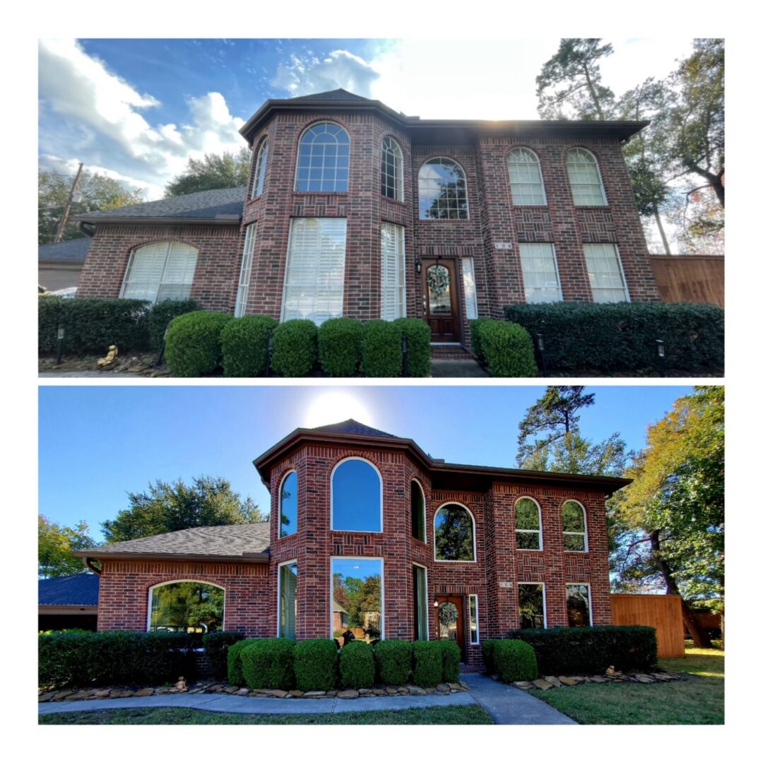 Before and after replacement windows installed by America's Choice Windows in Pearland, Texas